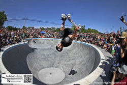 Tony hawk, Andy Macdonald, and other professional skateboarders at the ann arbor skatepark grand opening in ann arbor, michigan